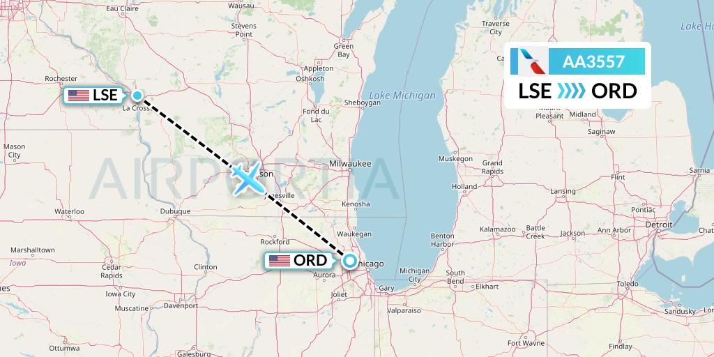 AA3557 American Airlines Flight Map: La Crosse to Chicago