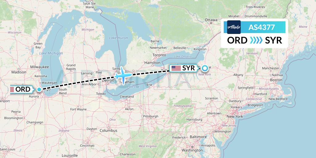 AS4377 Alaska Airlines Flight Map: Chicago to Syracuse