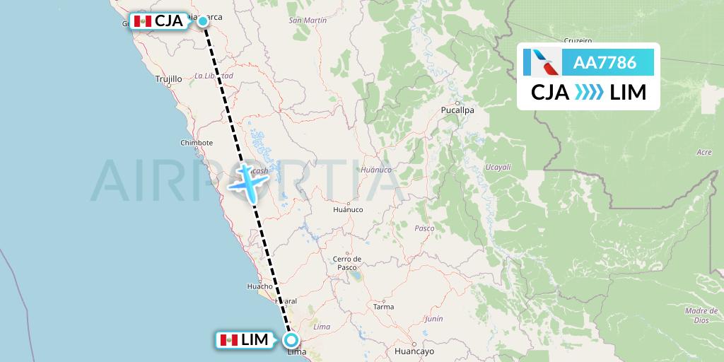 AA7786 American Airlines Flight Map: Cajamarca to Lima