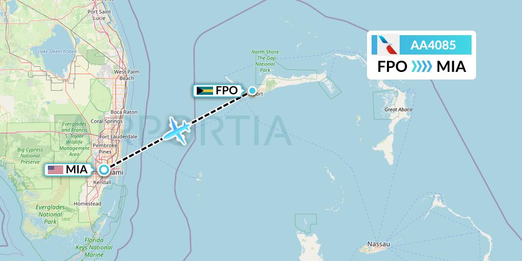 AA4085 American Airlines Flight Map: Freeport to Miami