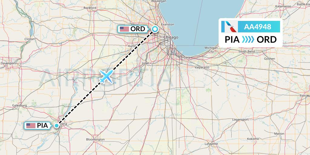 AA4948 American Airlines Flight Map: Peoria to Chicago