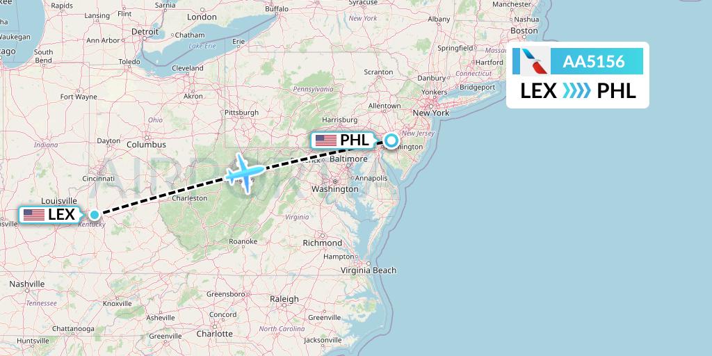 AA5156 American Airlines Flight Map: Lexington to Philadelphia
