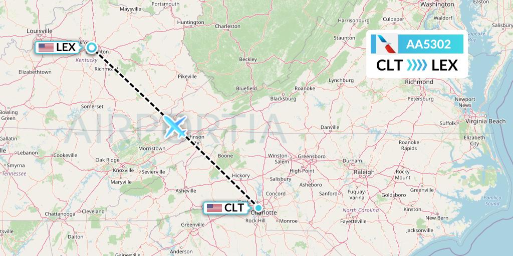 AA5302 American Airlines Flight Map: Charlotte to Lexington