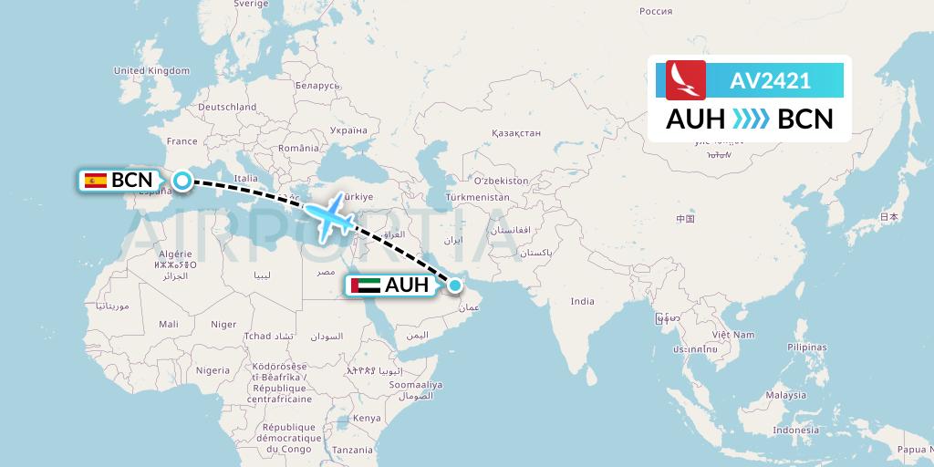 AV2421 Avianca Flight Map: Abu Dhabi to Barcelona