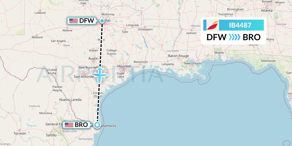 IB4487 Iberia Flight Map: Dallas to Brownsville