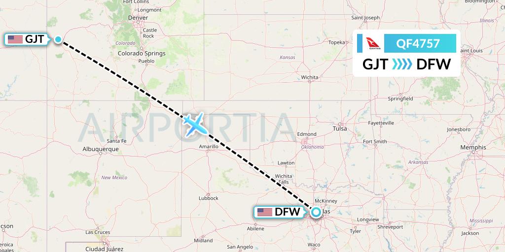 QF4757 Qantas Flight Map: Grand Junction to Dallas