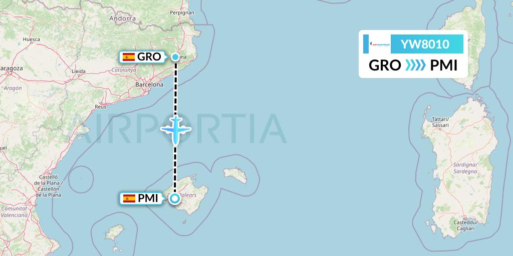 YW8010 Air Nostrum Flight Map: Girona to Palma de Mallorca