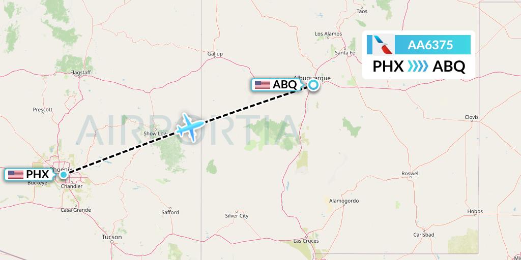 AA6375 American Airlines Flight Map: Phoenix to Albuquerque