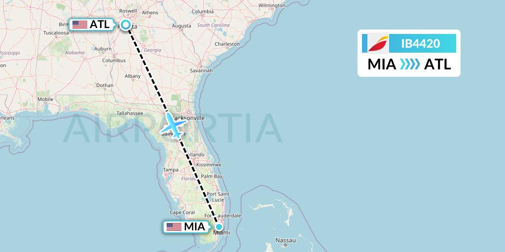 IB4420 Iberia Flight Map: Miami to Atlanta