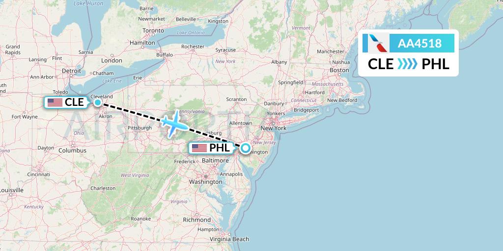 AA4518 American Airlines Flight Map: Cleveland to Philadelphia