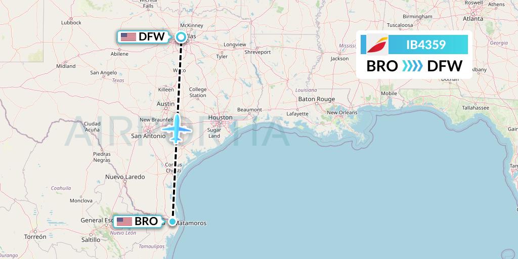 IB4359 Iberia Flight Map: Brownsville to Dallas