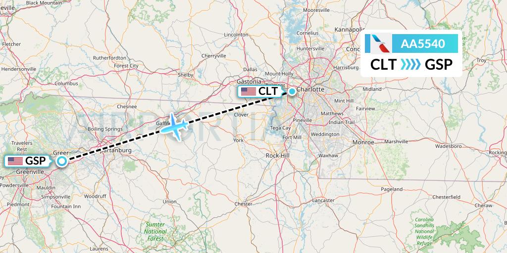 AA5540 American Airlines Flight Map: Charlotte to Greenville-Spartanburg