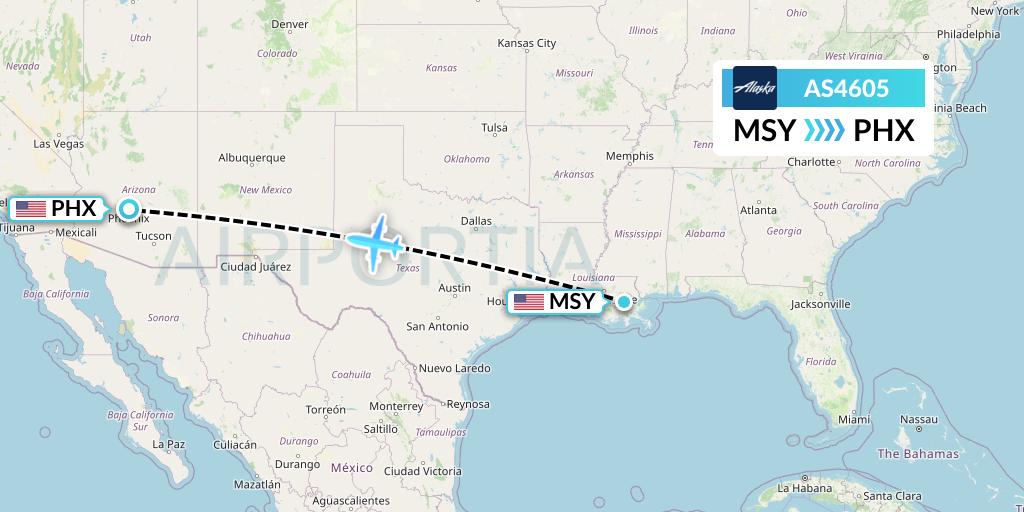 AS4605 Alaska Airlines Flight Map: New Orleans to Phoenix