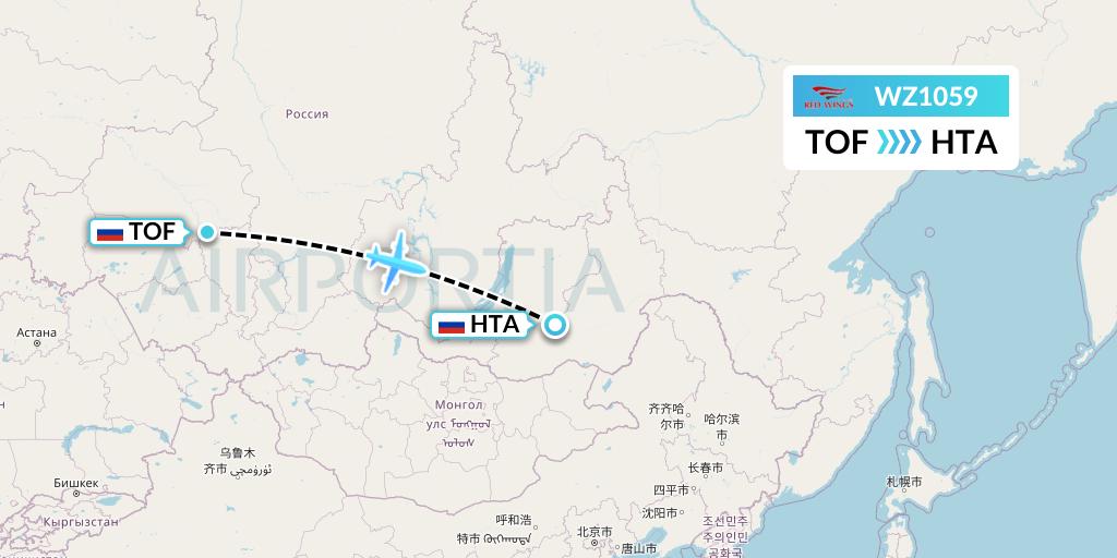 WZ1059 Red Wings Flight Map: Tomsk to Chita