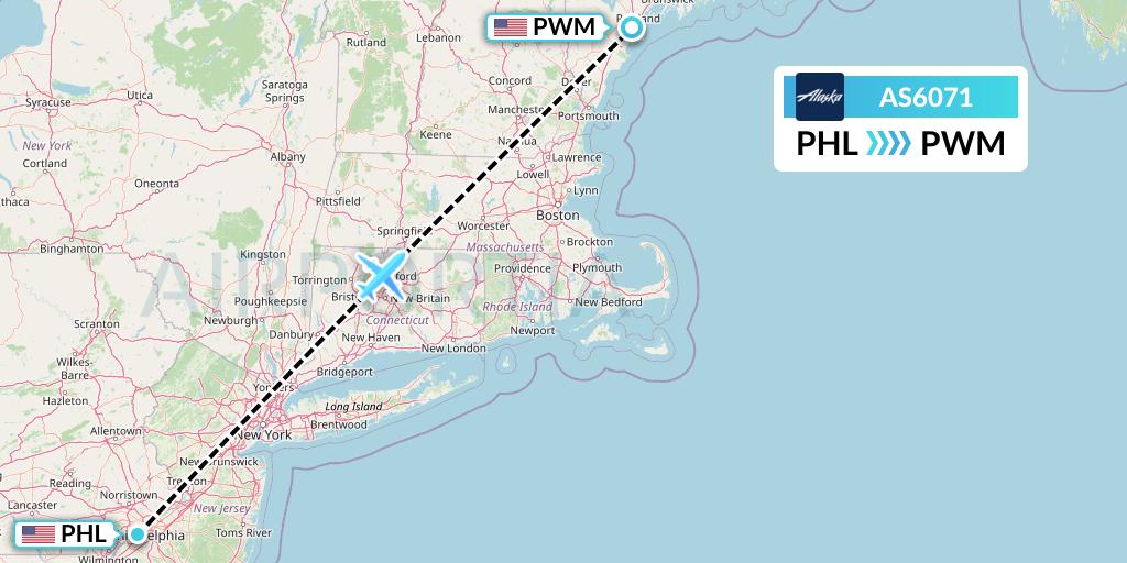 AS6071 Alaska Airlines Flight Map: Philadelphia to Portland