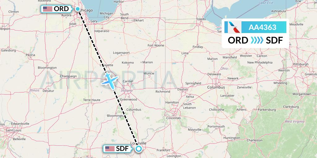 AA4363 American Airlines Flight Map: Chicago to Louisville
