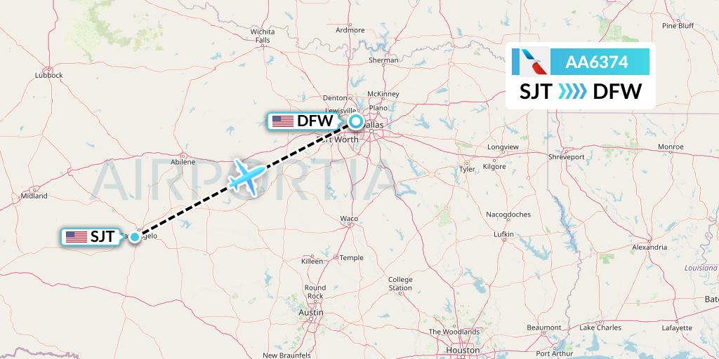 AA6374 American Airlines Flight Map: San Angelo to Dallas
