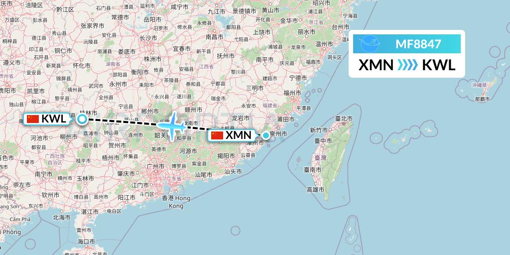 MF8847 Xiamen Airlines Flight Map: Xiamen to Guilin