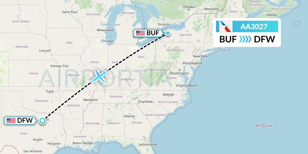 AA3027 American Airlines Flight Map: Buffalo to Dallas