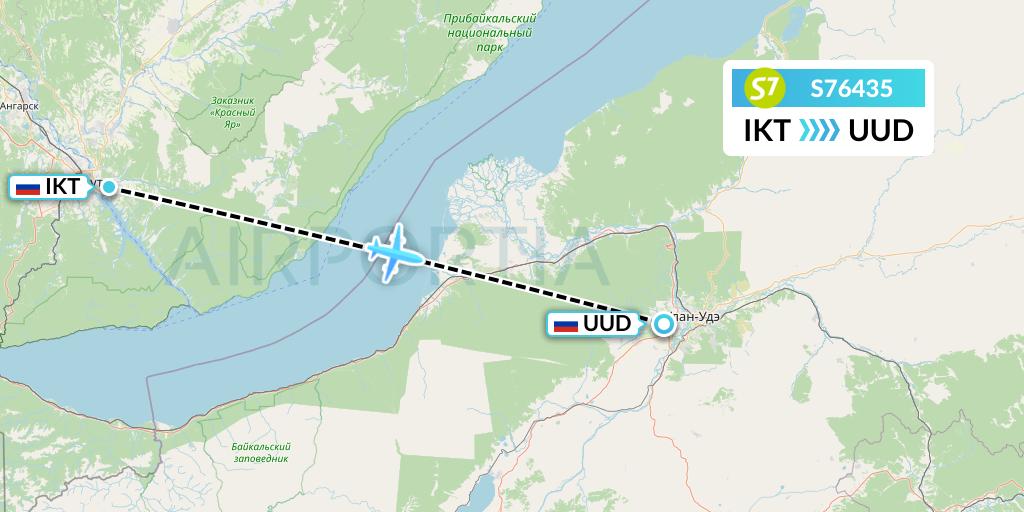 S76435 S7 Airlines Flight Map: Irkutsk to Ulan-Ude