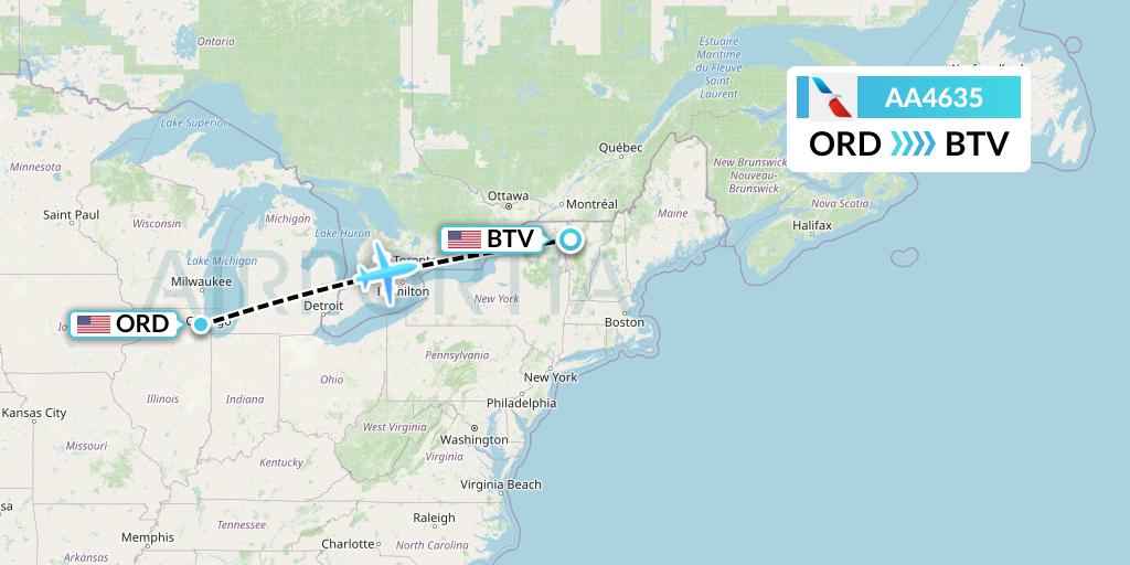 AA4635 American Airlines Flight Map: Chicago to Burlington