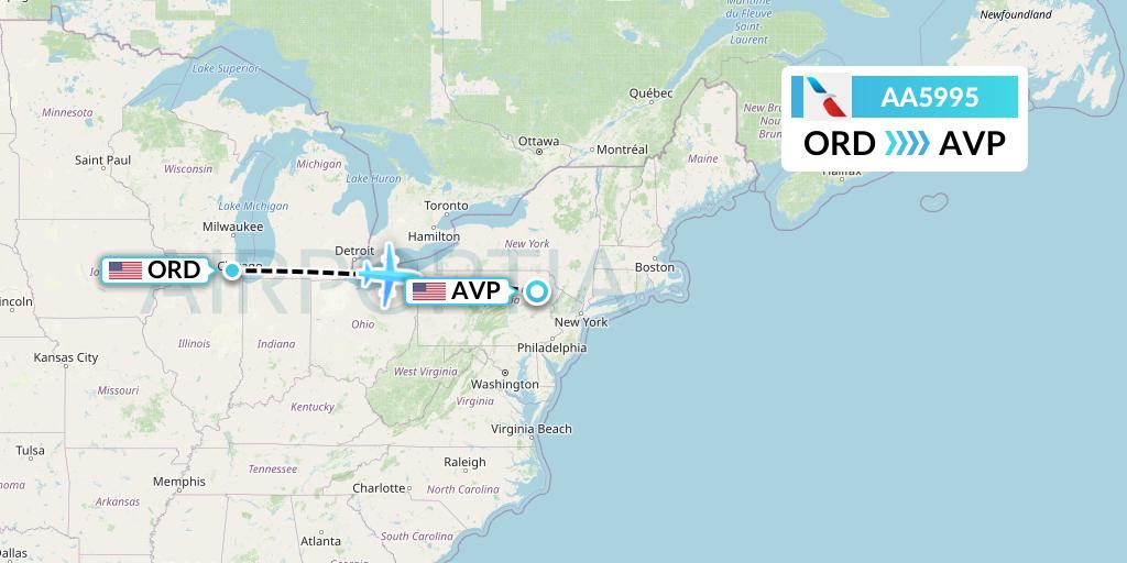 AA5995 American Airlines Flight Map: Chicago to Avoca