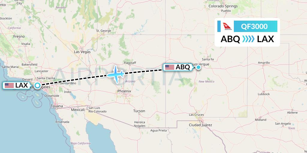 QF3000 Qantas Flight Map: Albuquerque to Los Angeles