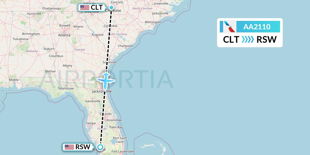 AA2110 American Airlines Flight Map: Charlotte to Fort Myers