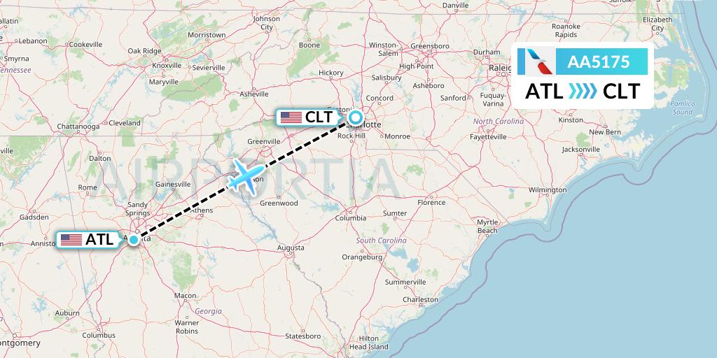 AA5175 American Airlines Flight Map: Atlanta to Charlotte
