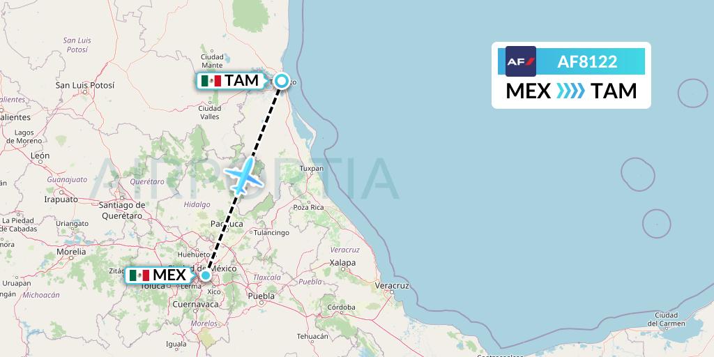 AF8122 Air France Flight Map: Mexico City to Tampico