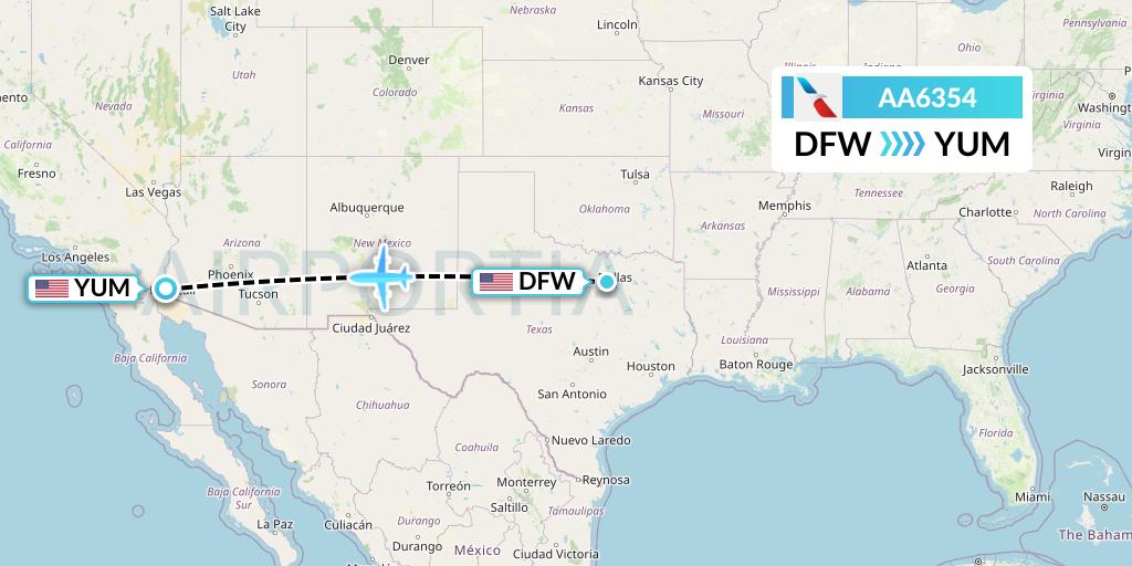 AA6354 American Airlines Flight Map: Dallas to Yuma