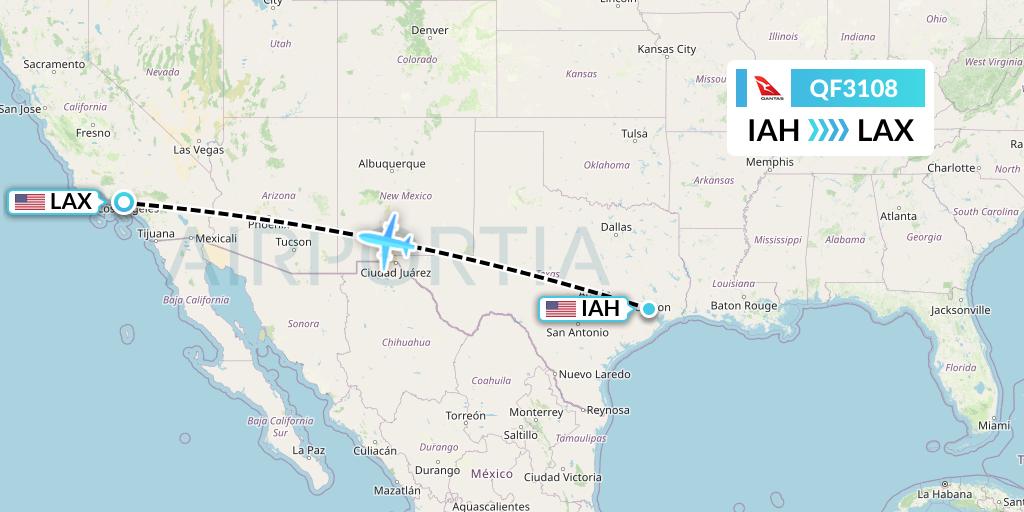 QF3108 Qantas Flight Map: Houston to Los Angeles