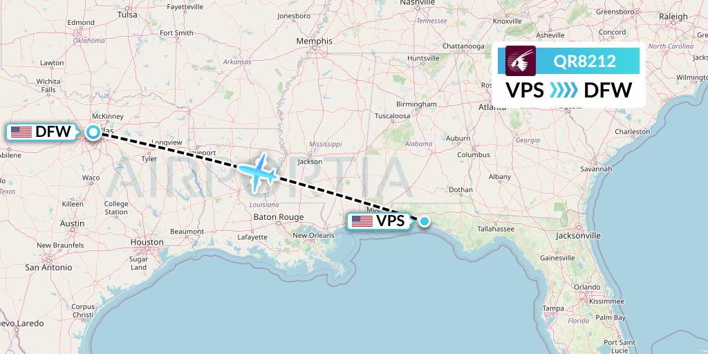 QR8212 Qatar Airways Flight Map: Valparaiso to Dallas