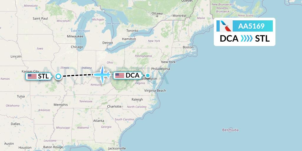 AA5169 American Airlines Flight Map: Washington to St. Louis