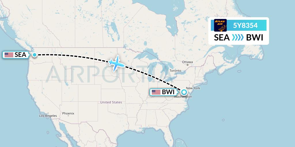 5Y8354 Atlas Air Flight Map: Seattle to Baltimore