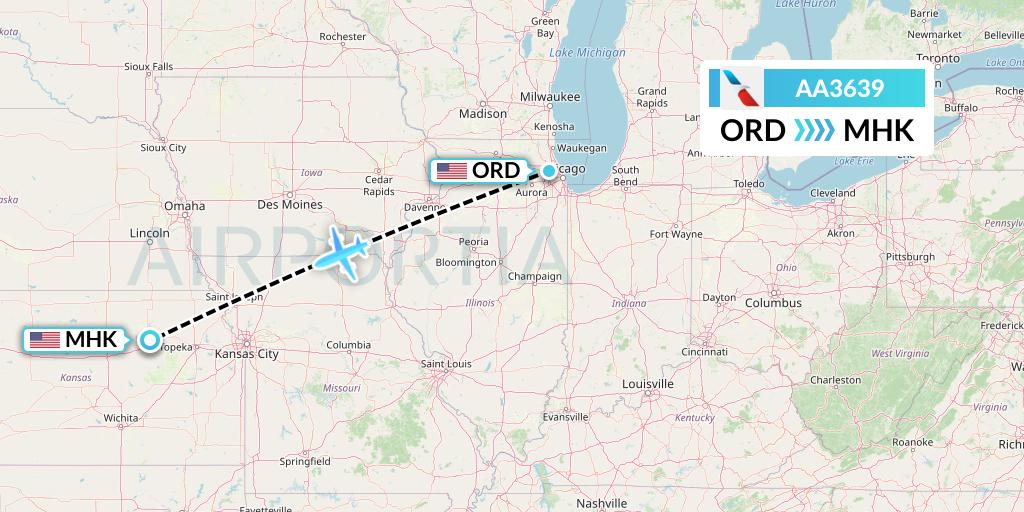 AA3639 American Airlines Flight Map: Chicago to Manhattan