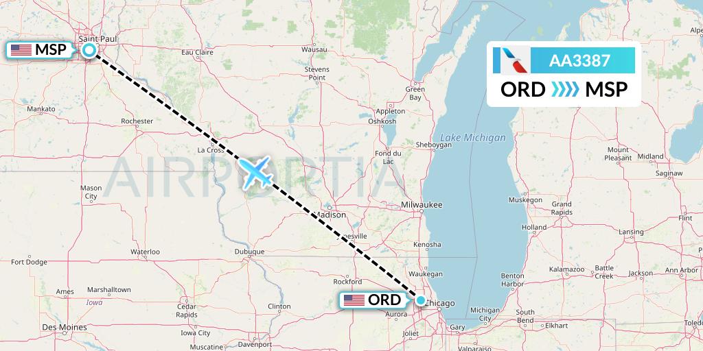 AA3387 American Airlines Flight Map: Chicago to Minneapolis