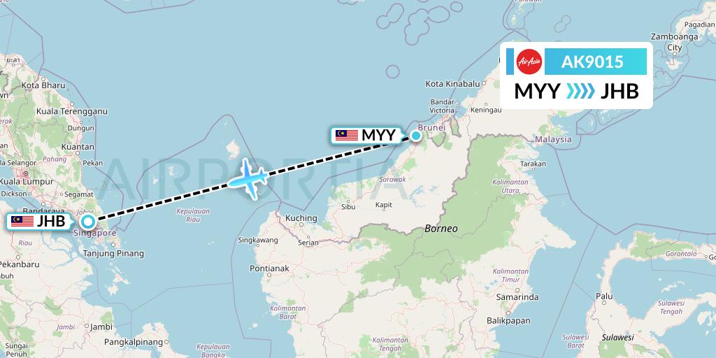 AK9015 AirAsia Flight Map: Miri to Johor Bahru