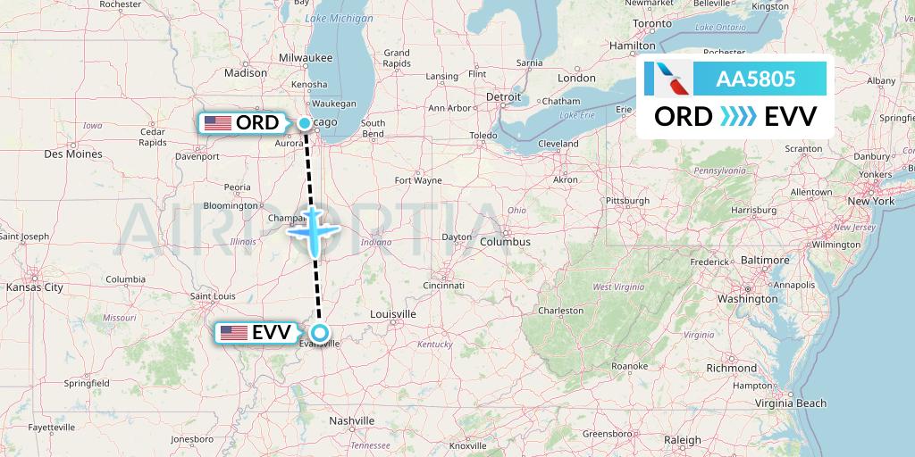 AA5805 American Airlines Flight Map: Chicago to Evansville