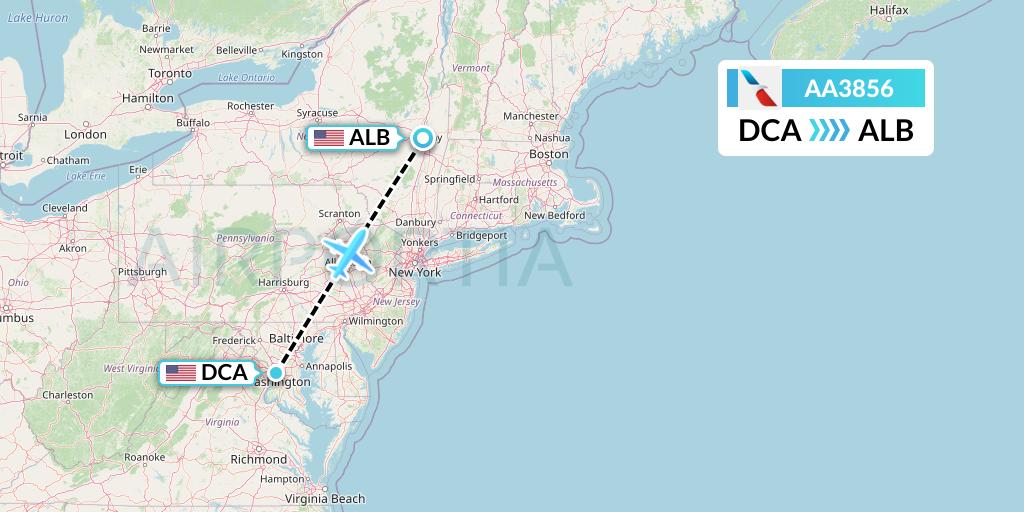 AA3856 American Airlines Flight Map: Washington to Albany