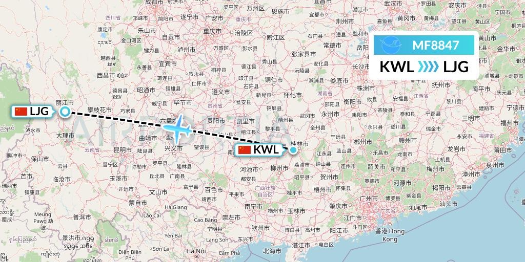 MF8847 Xiamen Airlines Flight Map: Guilin to Lijiang