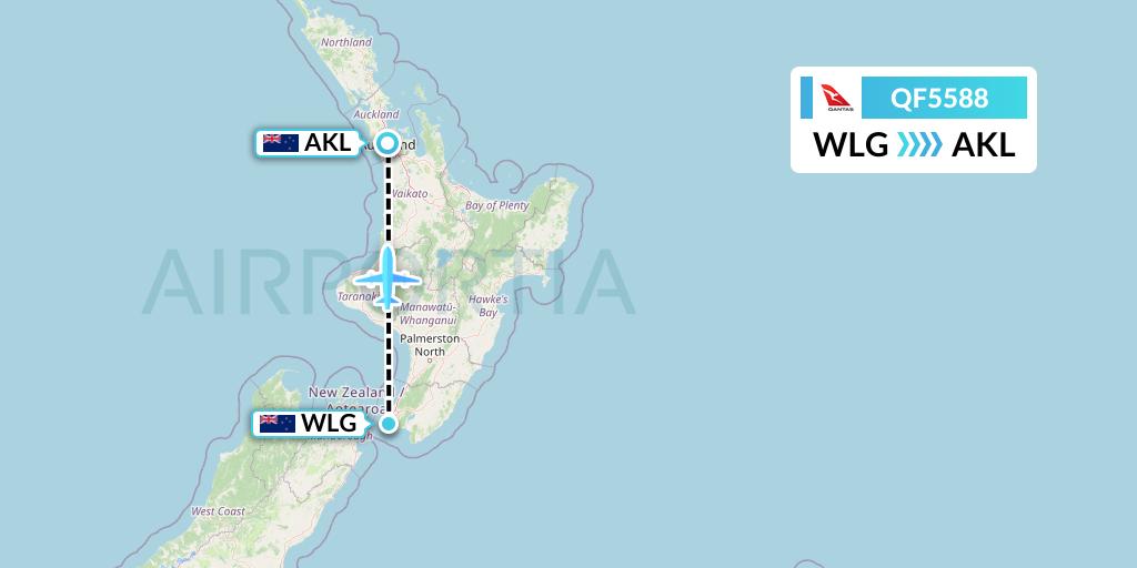 QF5588 Qantas Flight Map: Wellington to Auckland