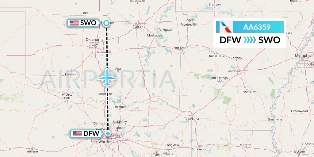 AA6359 American Airlines Flight Map: Dallas to Stillwater