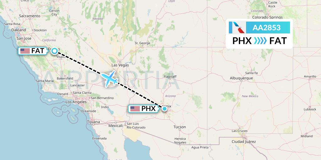 AA2853 American Airlines Flight Map: Phoenix to Fresno