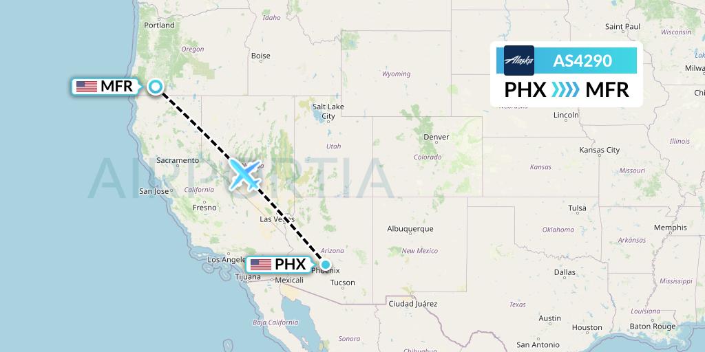 AS4290 Alaska Airlines Flight Map: Phoenix to Medford