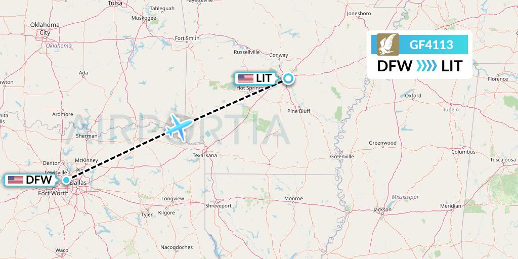 GF4113 Gulf Air Flight Map: Dallas to Little Rock