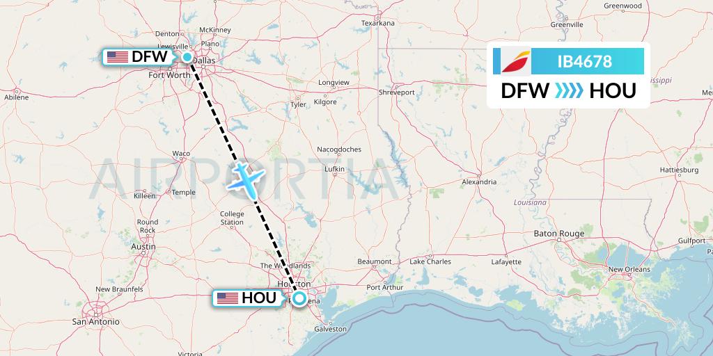 IB4678 Iberia Flight Map: Dallas to Houston