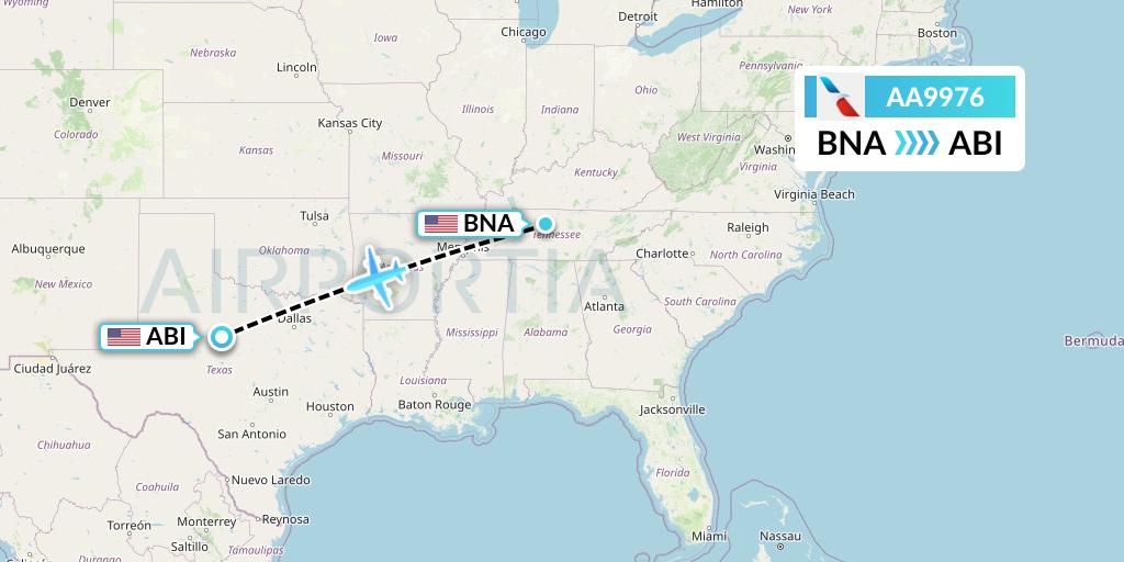 AA9976 American Airlines Flight Map: Nashville to Abilene