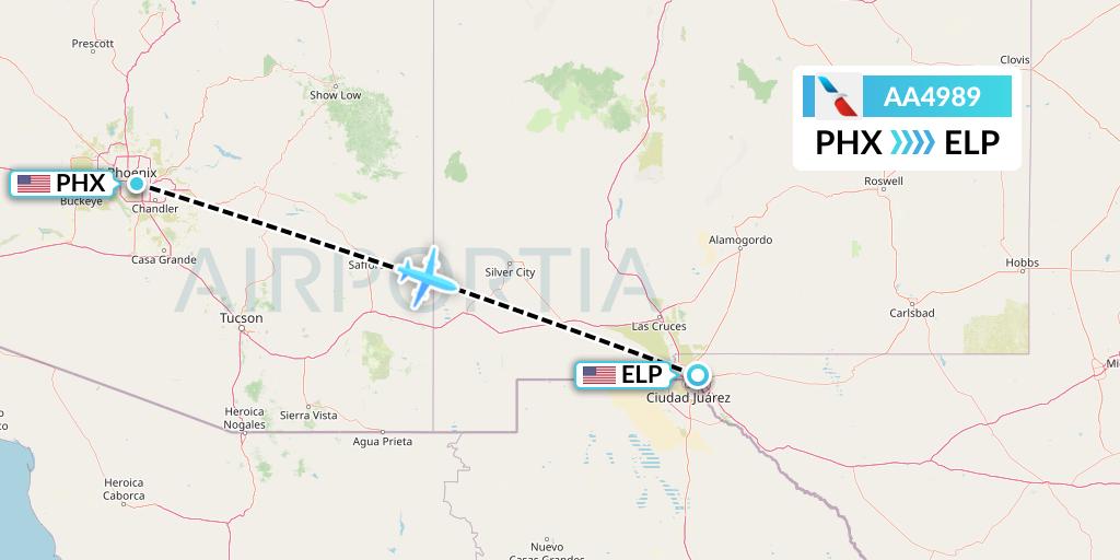 AA4989 American Airlines Flight Map: Phoenix to El Paso