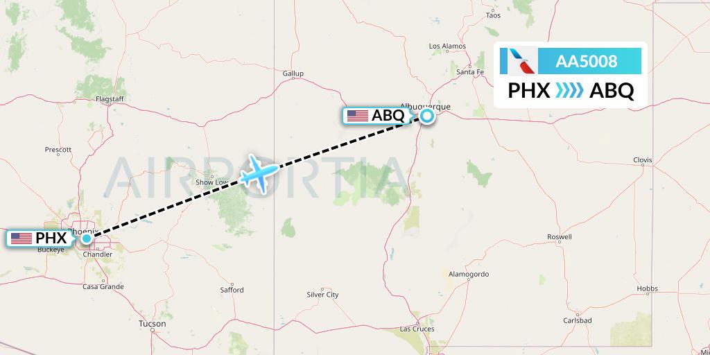AA5008 American Airlines Flight Map: Phoenix to Albuquerque